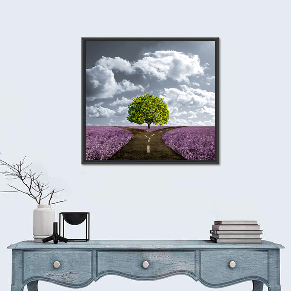 Lavender Field Crossroads with Lone Tree Wall Art