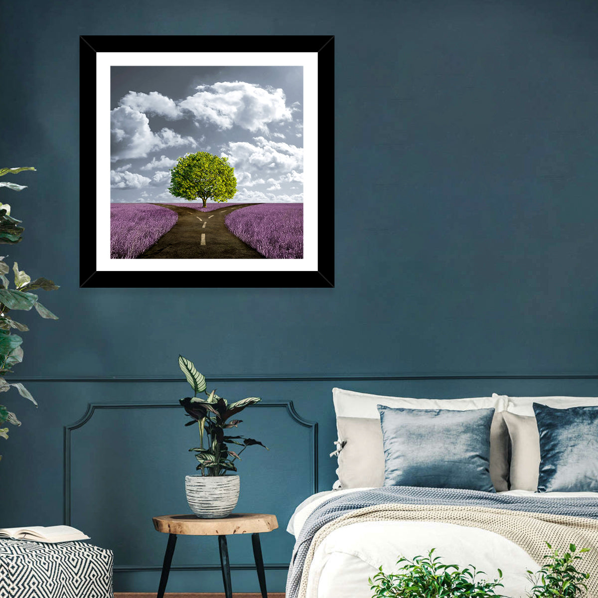 Lavender Field Crossroads with Lone Tree Wall Art