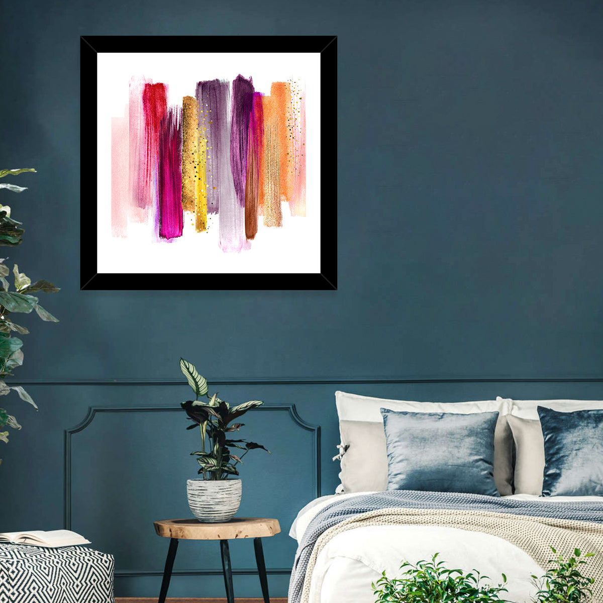 Fuchsia and Gold Brush Strokes Wall Art