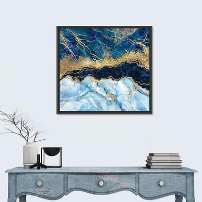Navy Blue Marble with Gold Veins Wall Art