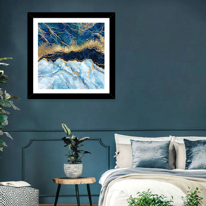 Navy Blue Marble with Gold Veins Wall Art