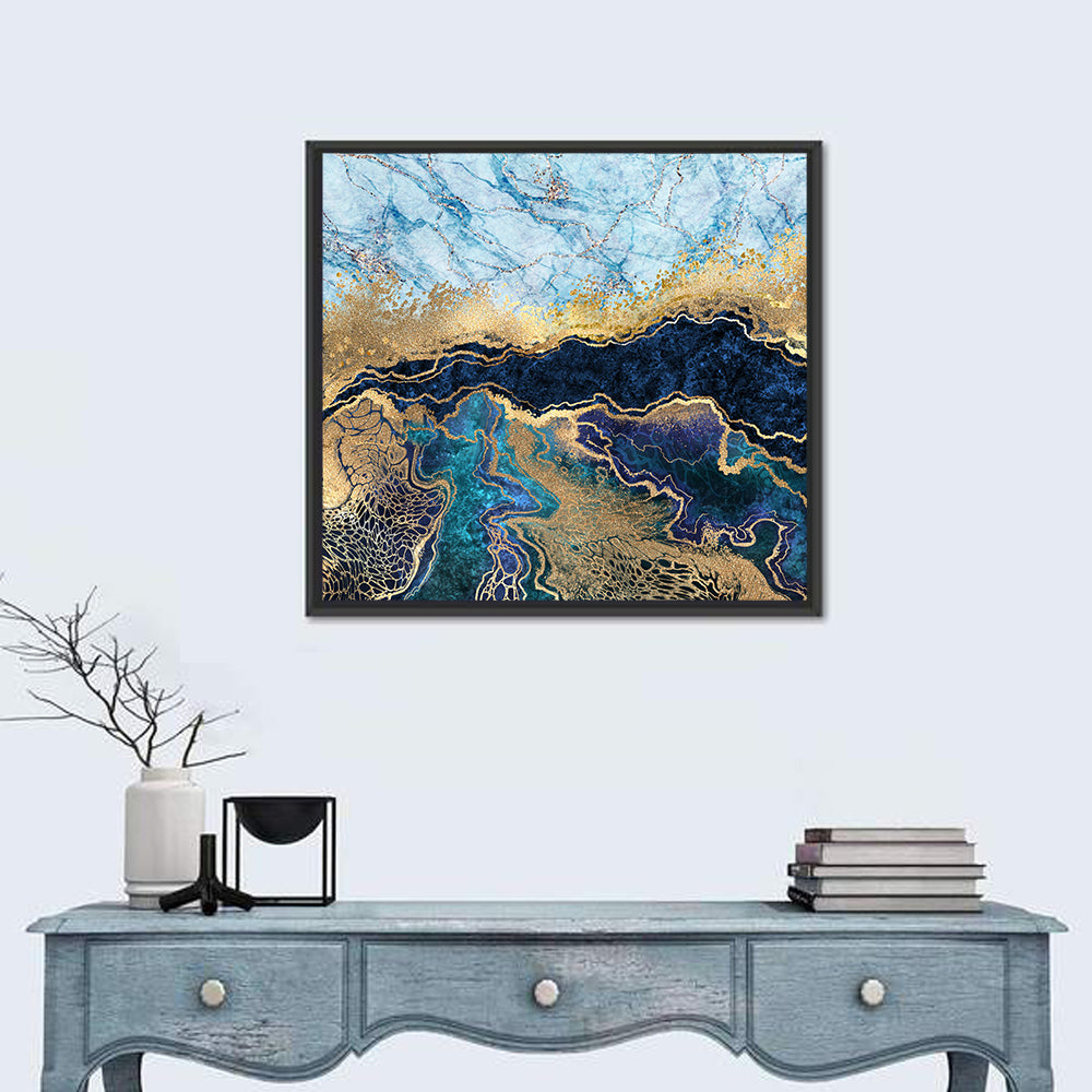 Blue Marble with Gold Veins Wall Art