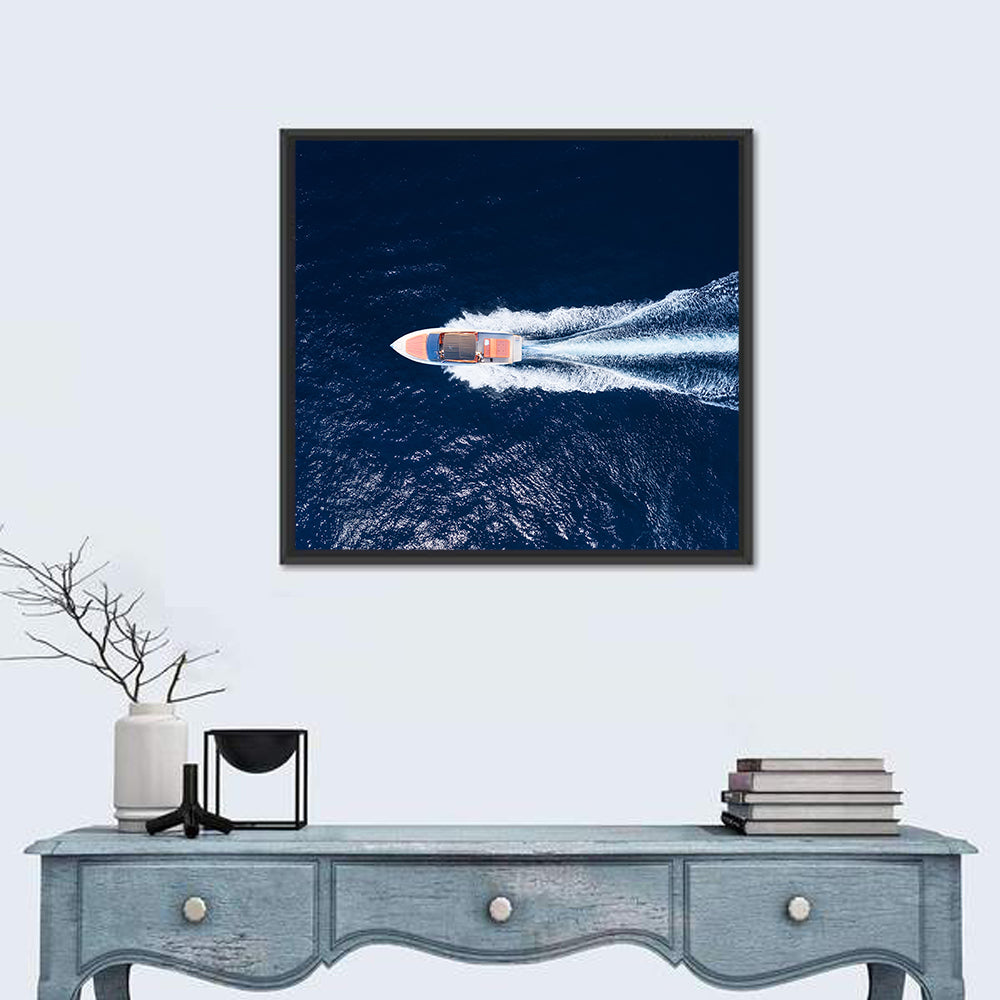 Sleek Speedboat Over Navy Sea Wall Art