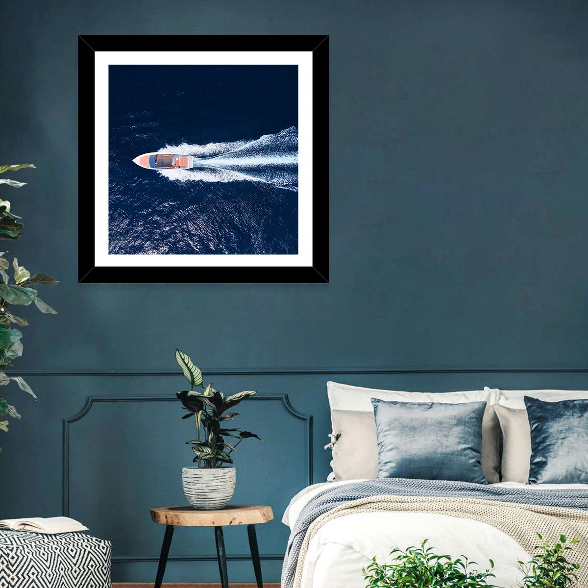 Sleek Speedboat Over Navy Sea Wall Art