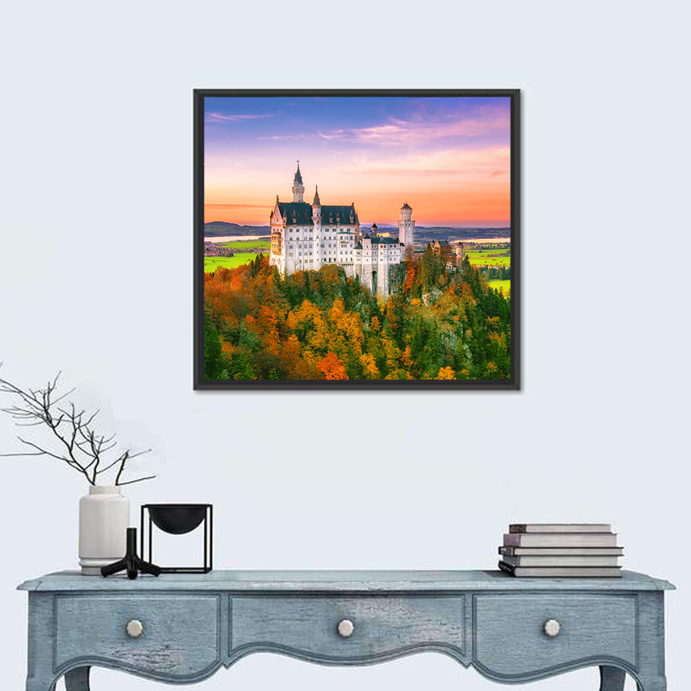 Neuschwanstein Castle at Autumn Sunset Wall Art
