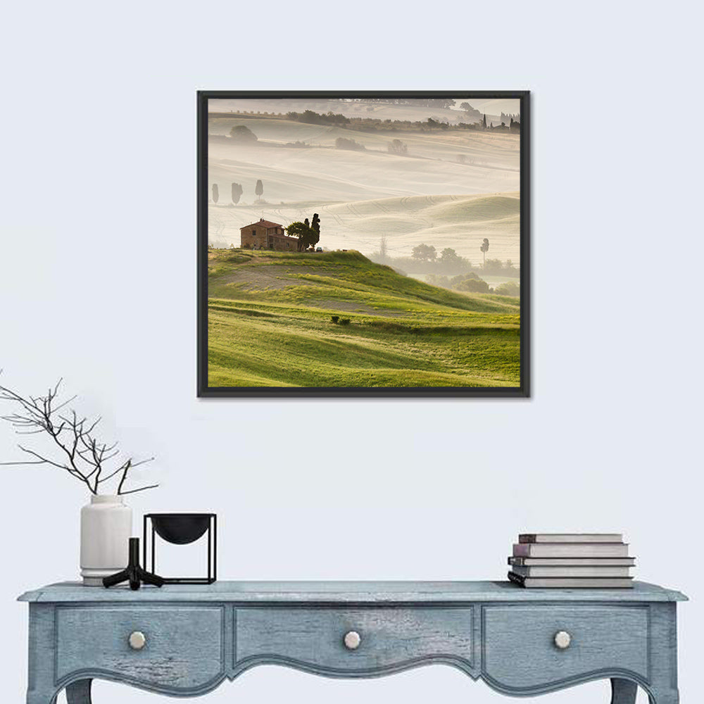 Foggy Tuscany Wall Art in a room, square