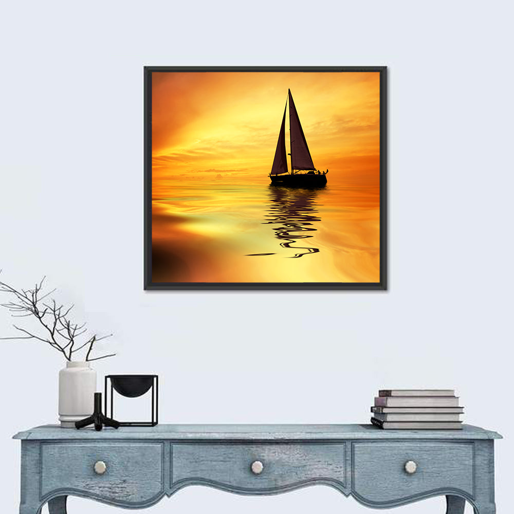 Golden Hour Sailboat Silhouette Wall Art