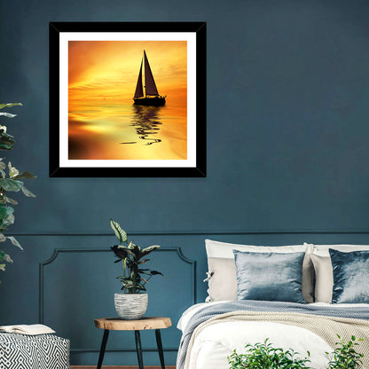 Golden Hour Sailboat Silhouette Wall Art