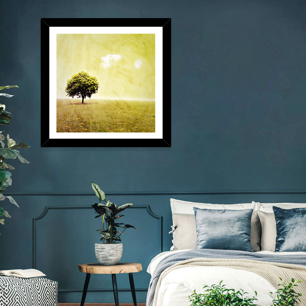 Grunge Tree in Meadow Wall Art in a room, square
