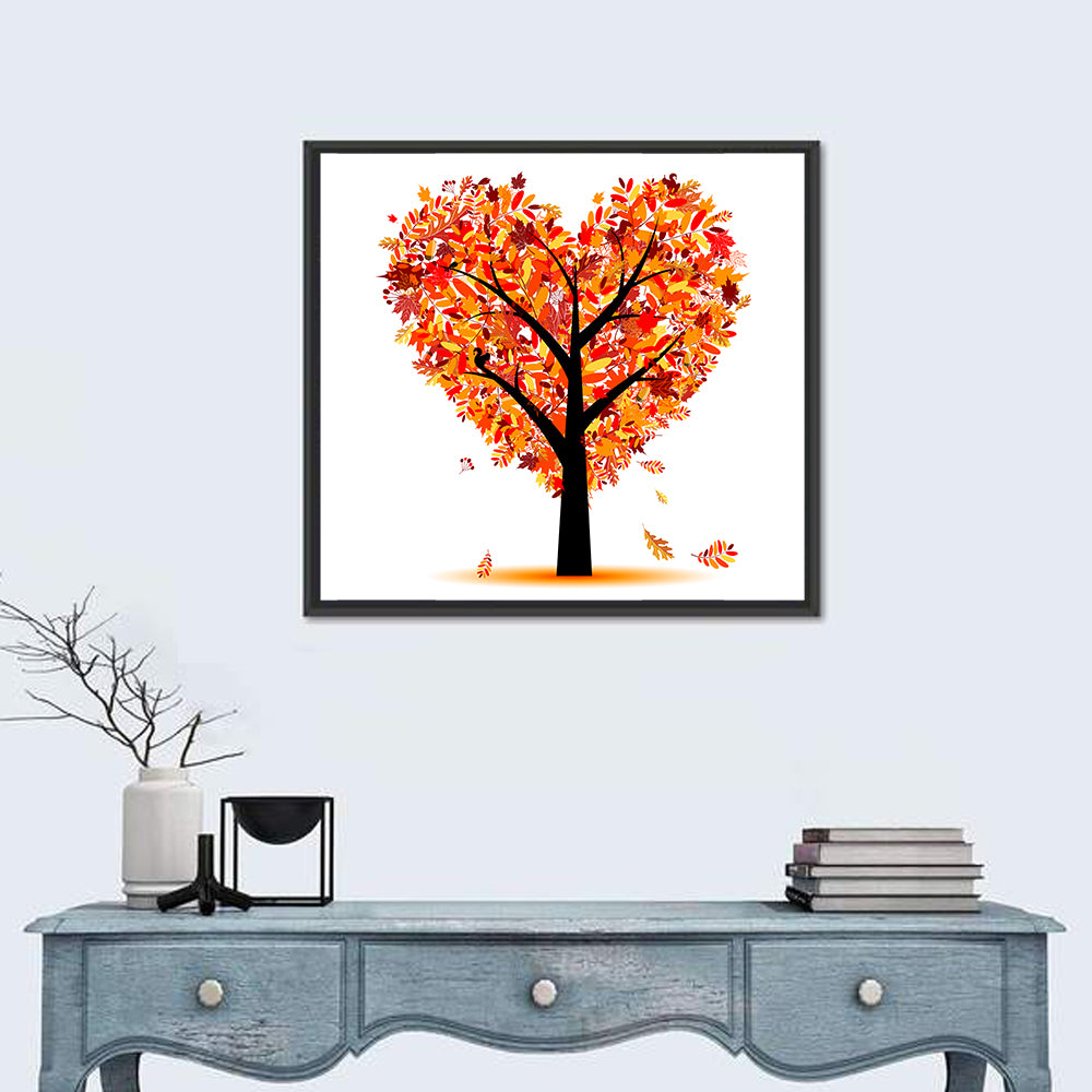 Autumn Heart Tree Illustration Wall Art