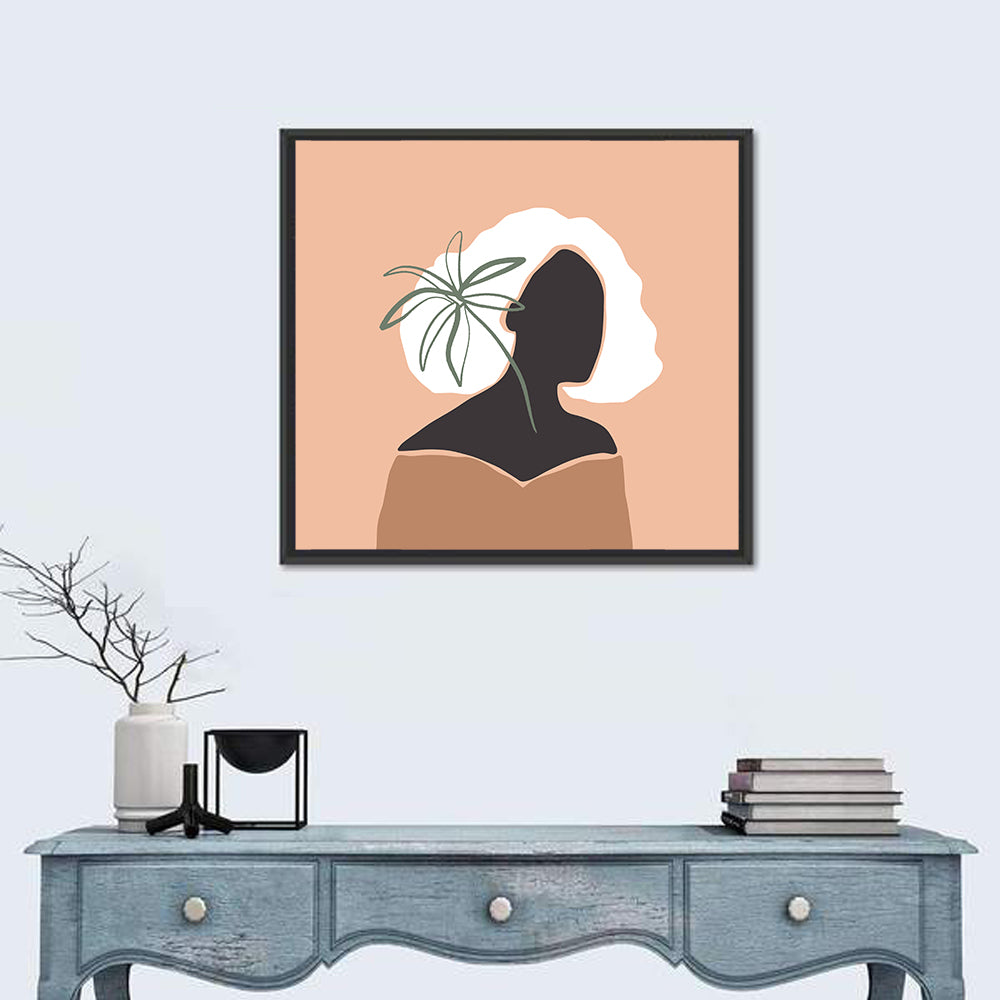 Modern Woman Silhouette Wall Art in a room, square