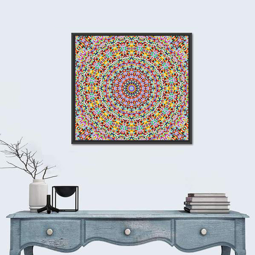 Beaded Kaleidoscope Mandala Wall Art in a room, square
