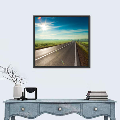 Sunlit Road Through Green Field Wall Art