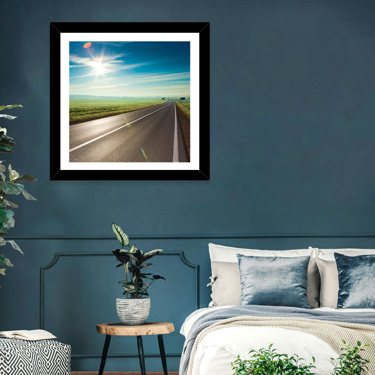 Sunlit Road Through Green Field Wall Art