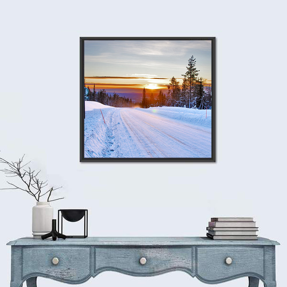 Snowy Road at Sunset Wall Art