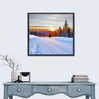 Snowy Road at Sunset Wall Art