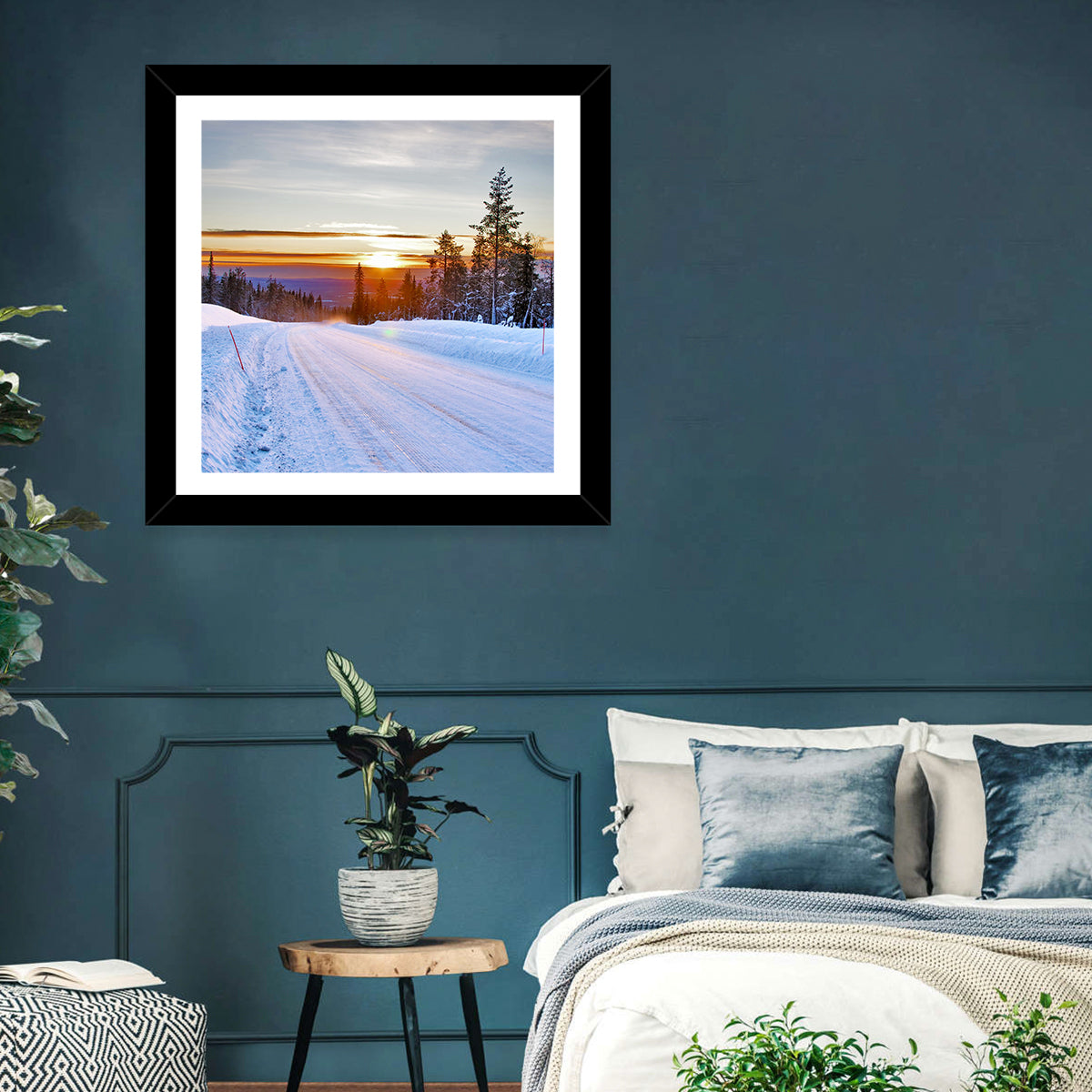 Snowy Road at Sunset Wall Art