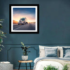 Semi Truck Highway Sunset Wall Art