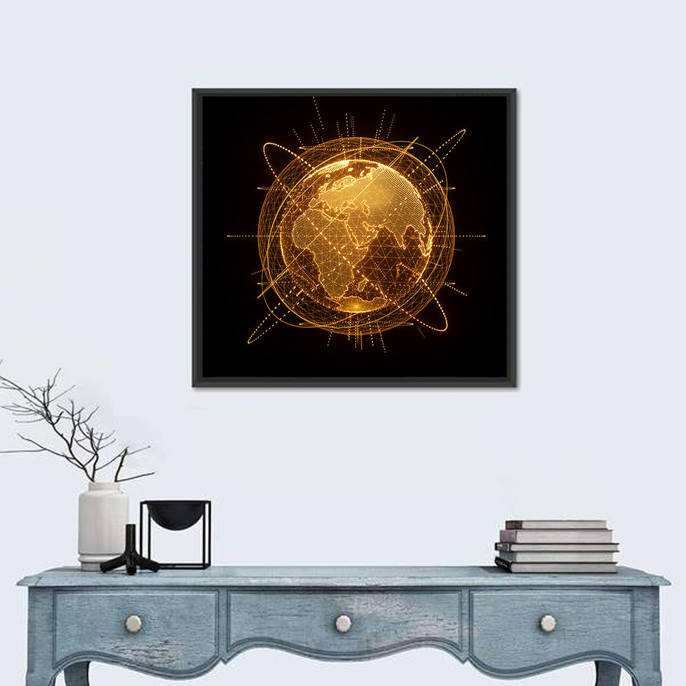 Golden Hologram Globe Wall Art