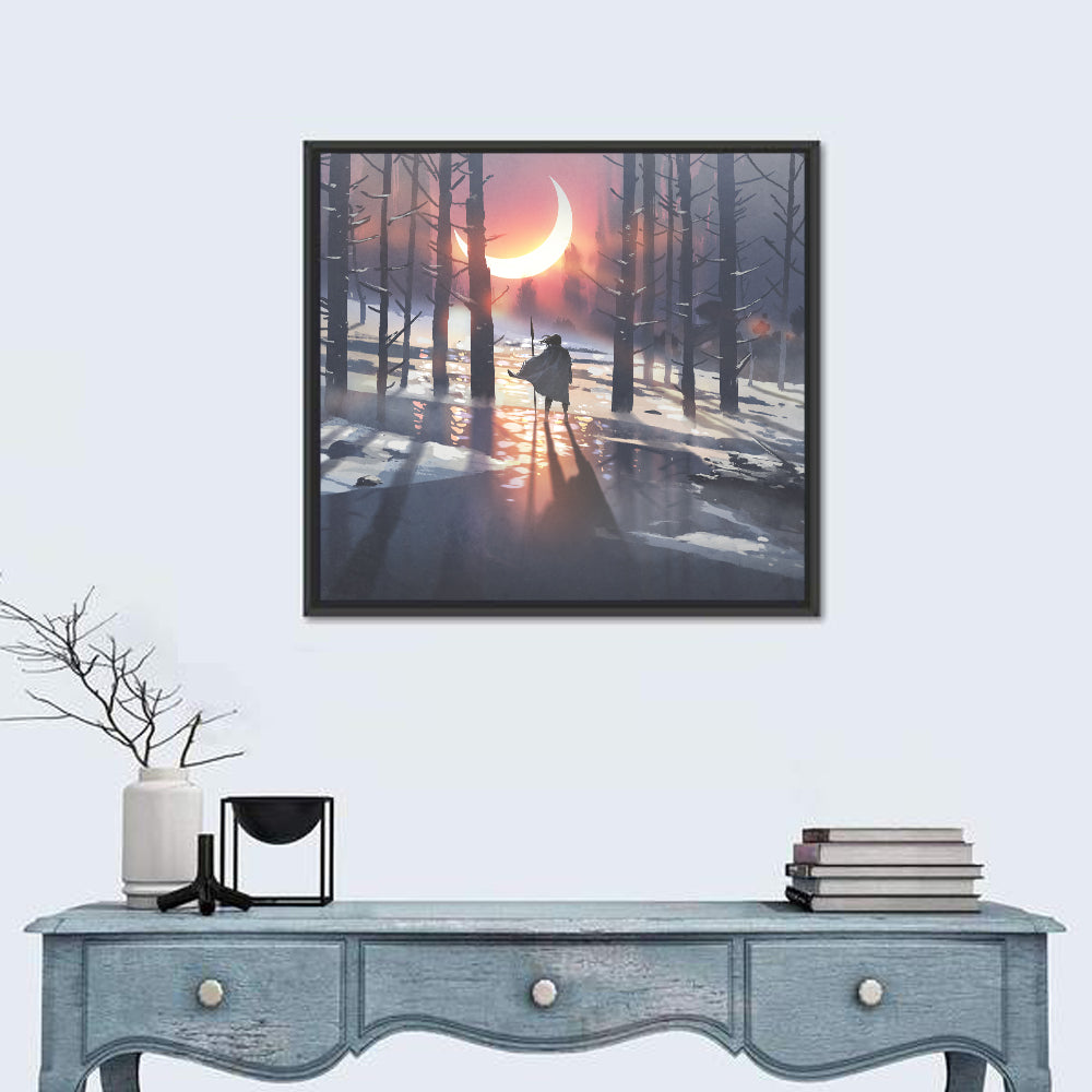 Lone Traveler in Winter Forest Wall Art