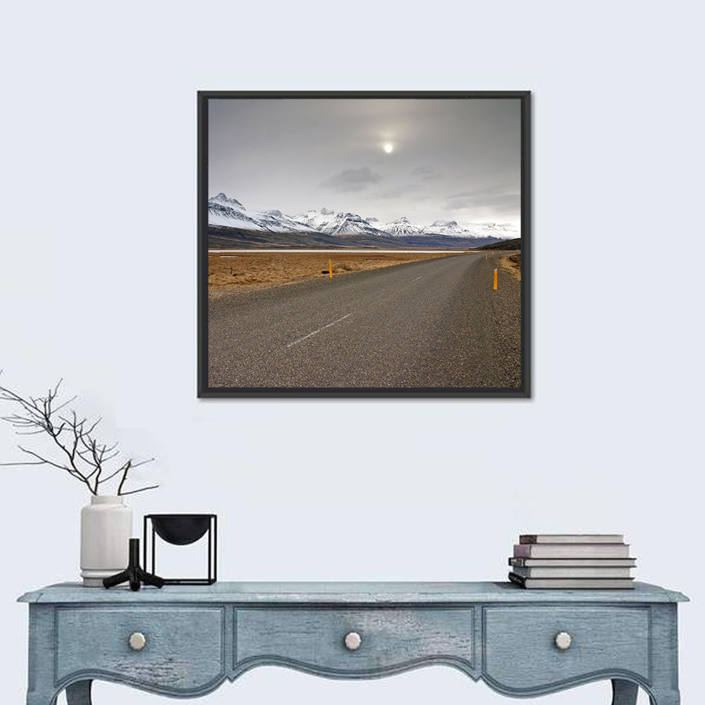 Icelandic Road to Snow-capped Mountains Wall Art