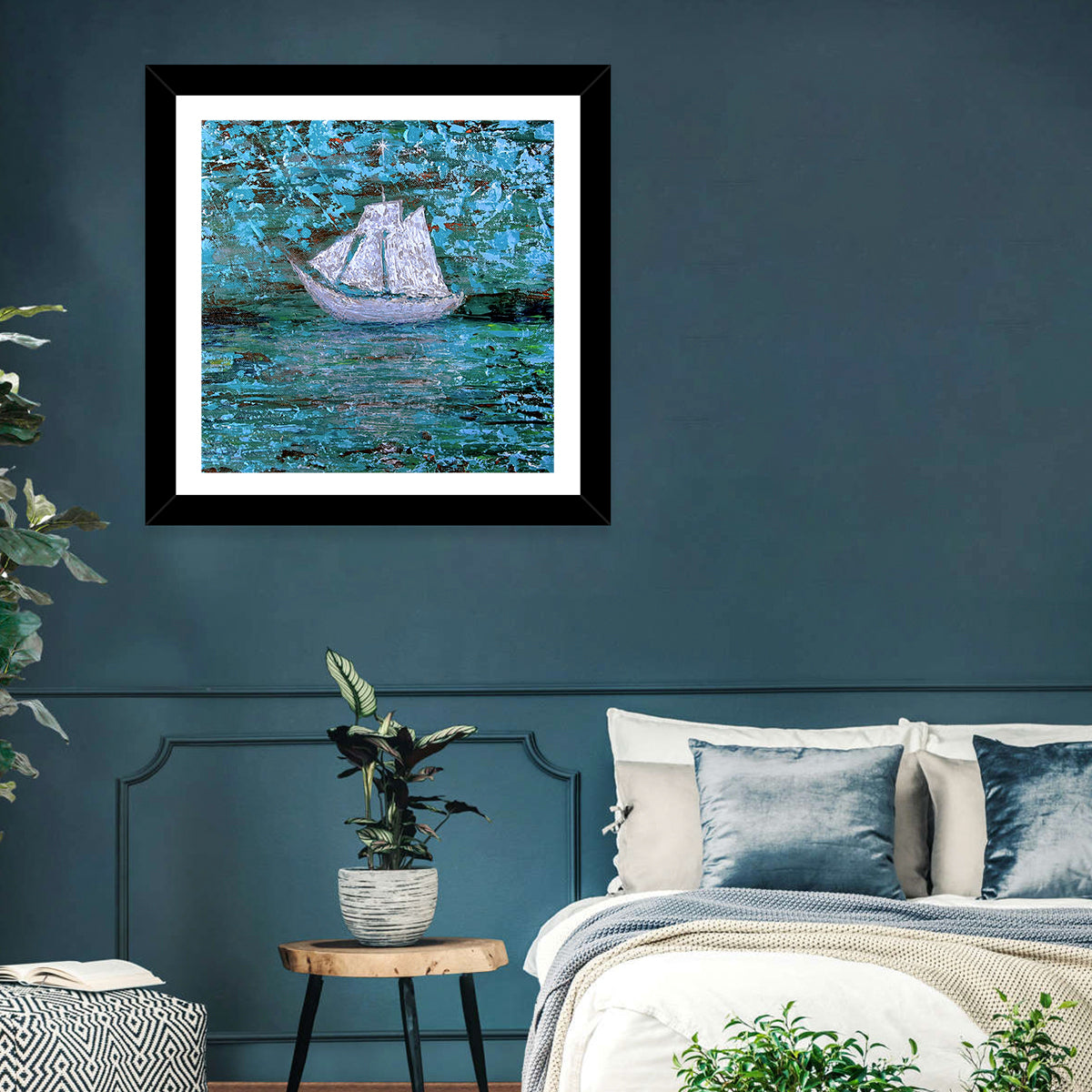 White Sailboat Reflection Wall Art