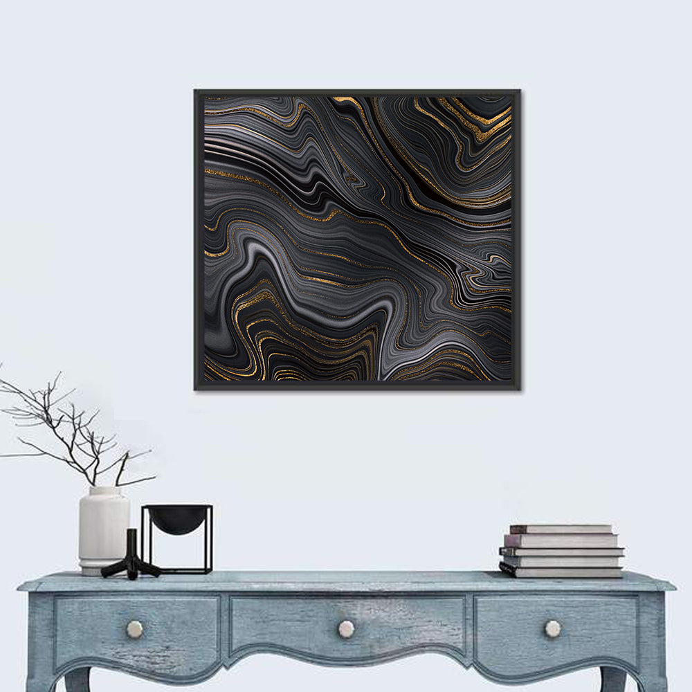 Black Marble with Gold Veins Wall Art in a room, square