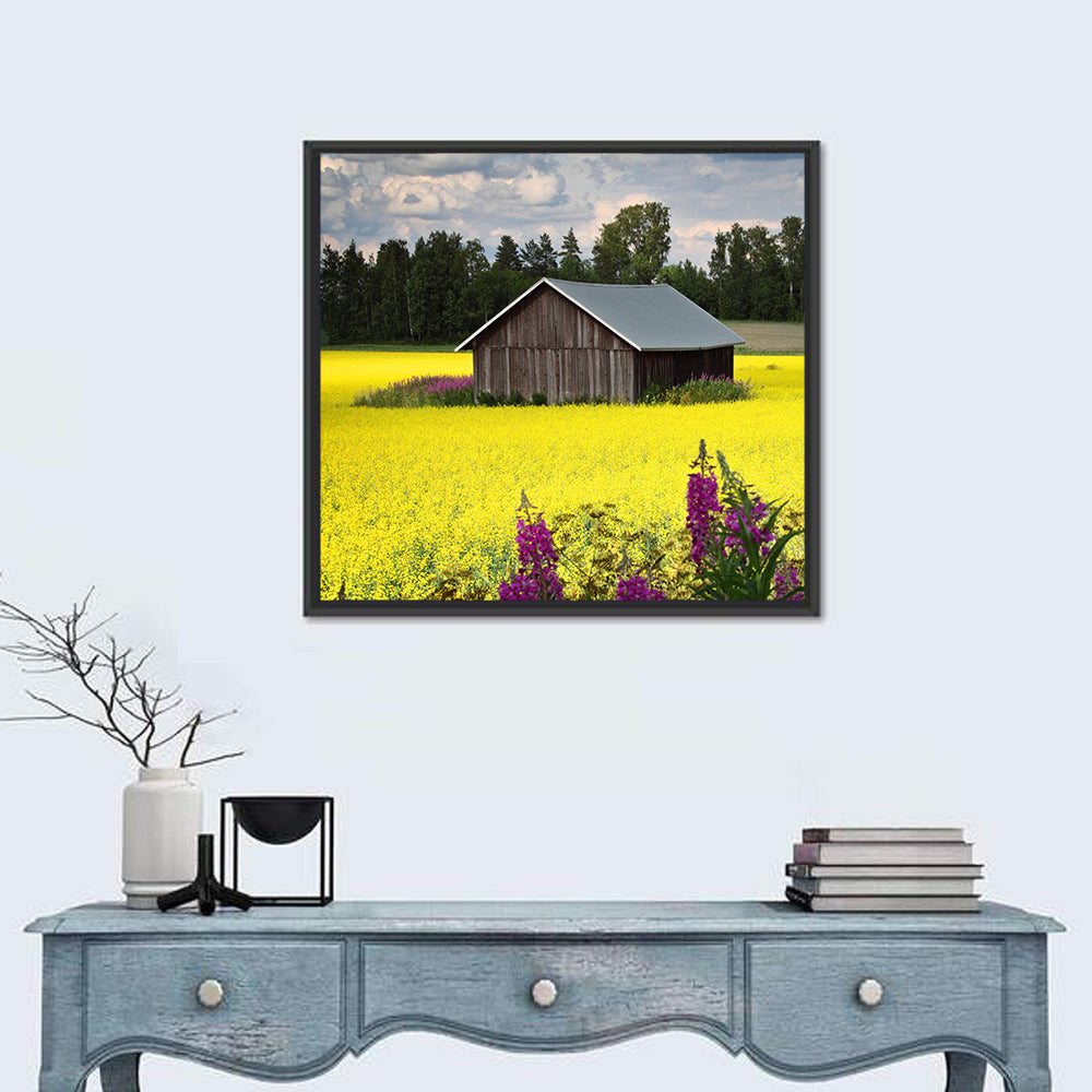 Finnish Barn in Yellow Field Wall Art