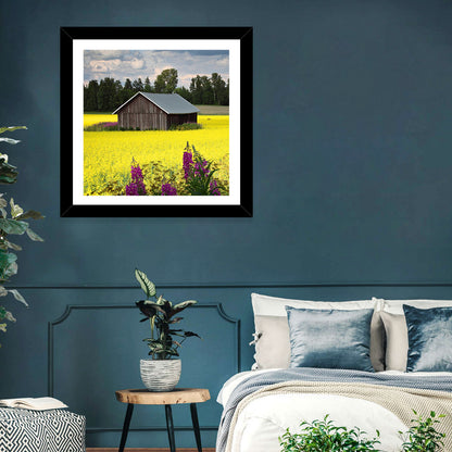 Finnish Barn in Yellow Field Wall Art