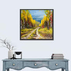 Autumn Birch Path with Two Birds Wall Art