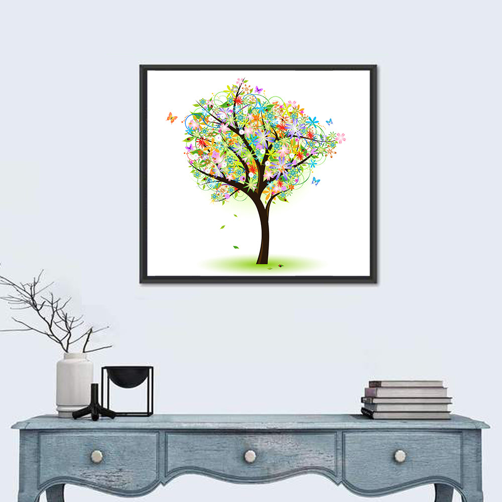 Whimsical Floral Tree Illustration Wall Art