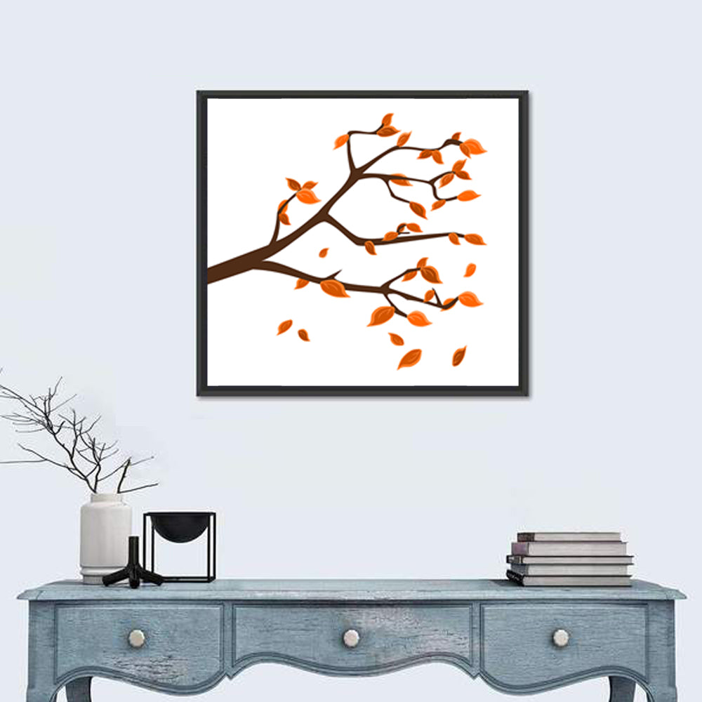Golden Winter Leaves Illustration Wall Art in a room, square