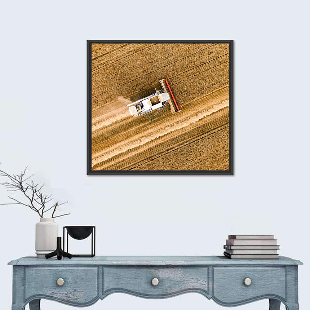 Aerial Combine Over Wheat Field Wall Art