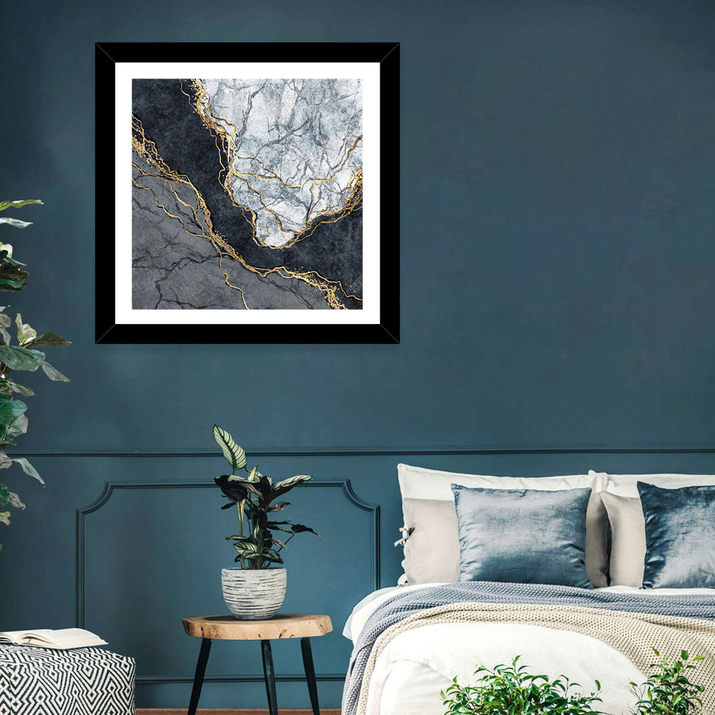 Black Stream Golden Veins Abstract Wall Art