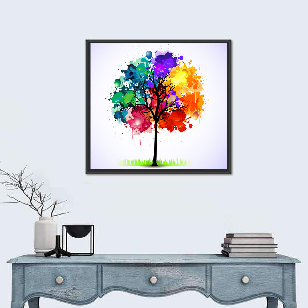 Watercolor Splash Tree Wall Art in a room, square