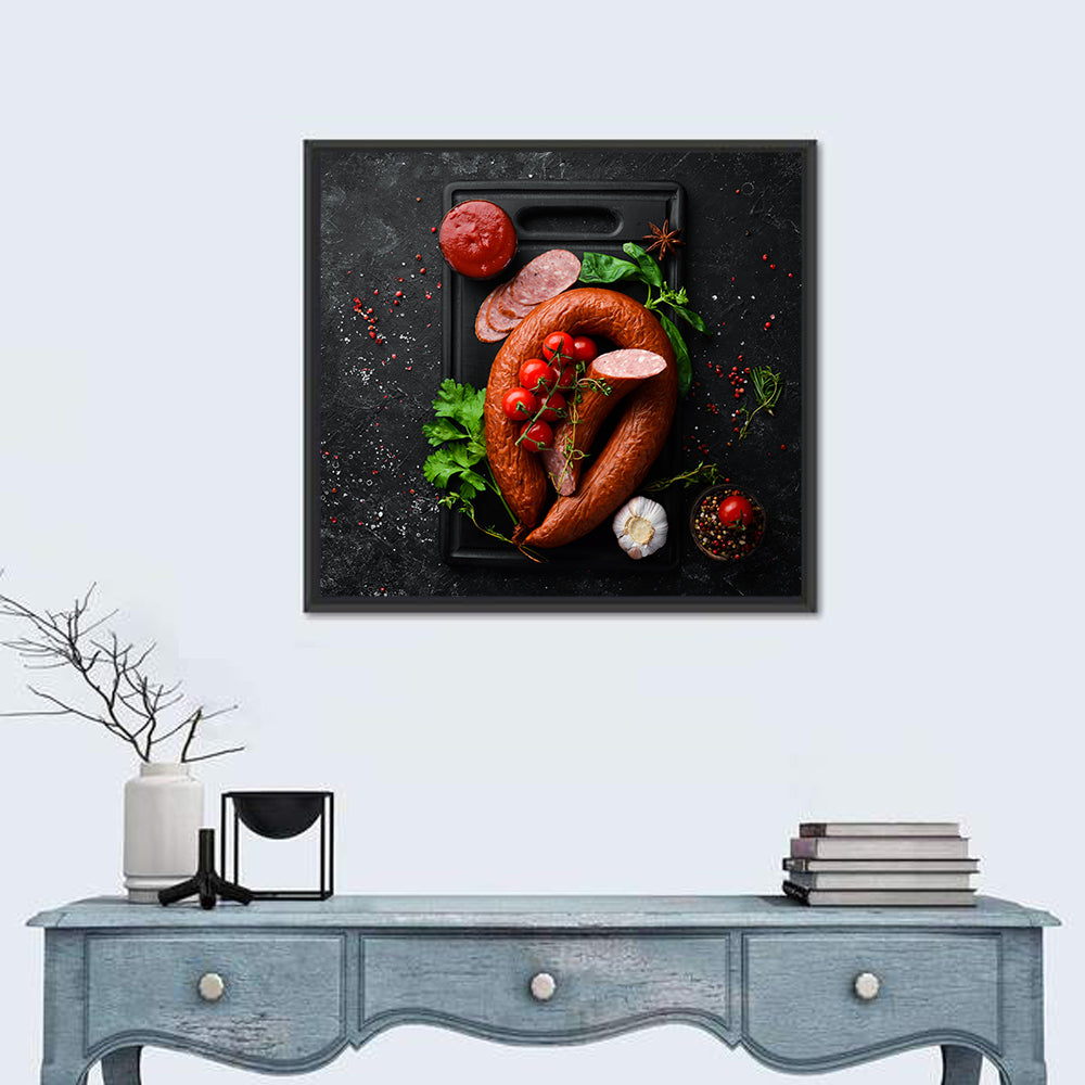 Sausage Ring on Black Cutting Board Wall Art