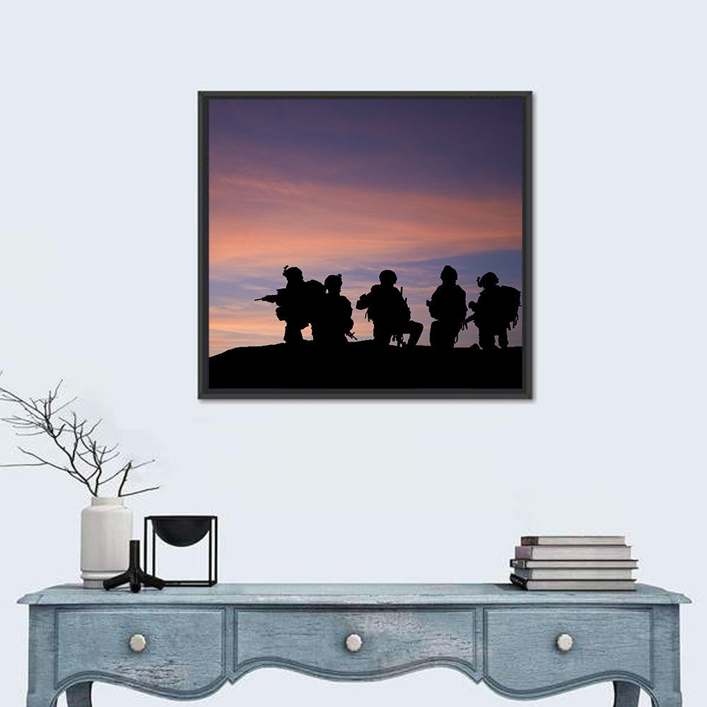 Soldiers Silhouetted at Sunset Wall Art