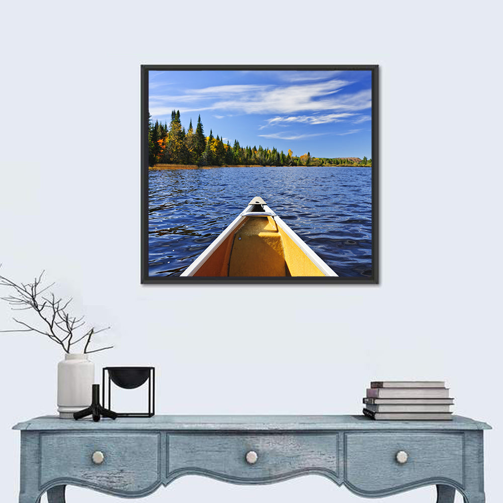 Yellow Canoe Bow on Blue Lake Wall Art