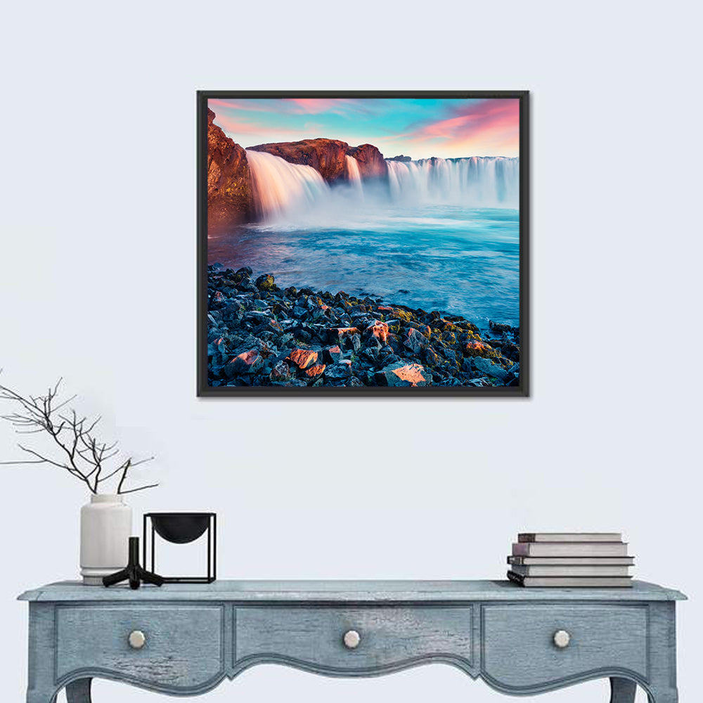 Goðafoss Waterfall at Sunset Wall Art