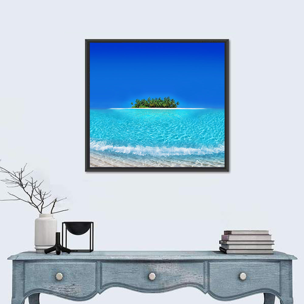 Turquoise Atoll Sandbar with Palm Trees Wall Art