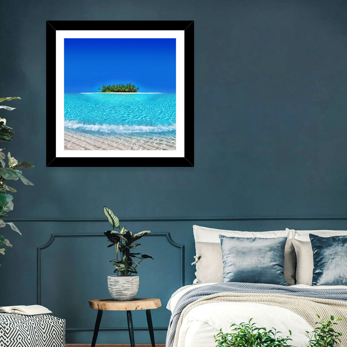 Turquoise Atoll Sandbar with Palm Trees Wall Art