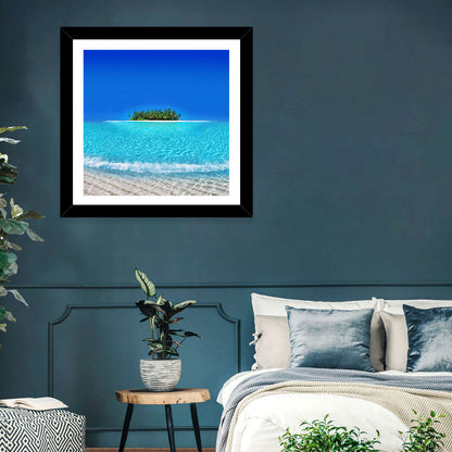 Turquoise Atoll Sandbar with Palm Trees Wall Art