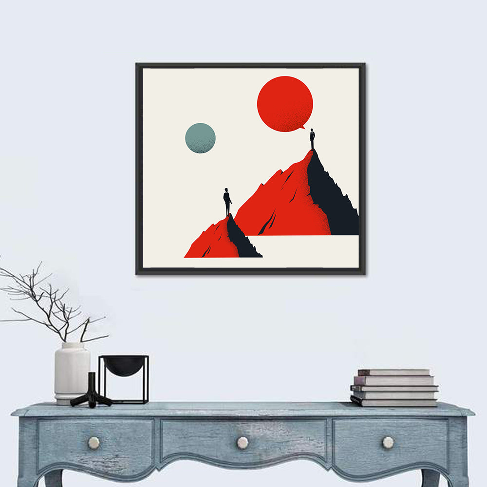Peak Conversation Minimalist Illustration Wall Art in a room, square