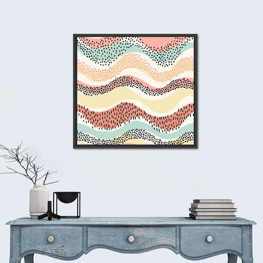 Wavy Color Block Pattern Wall Art in a room, square