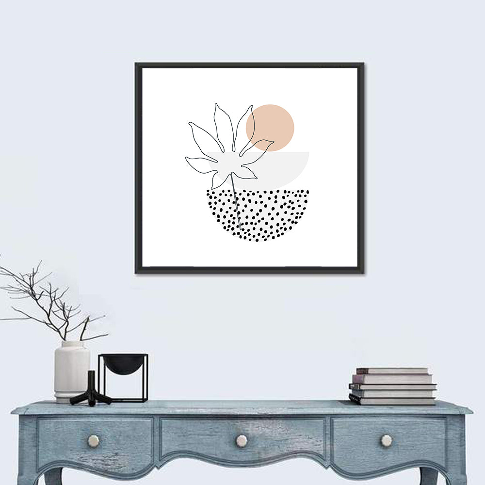 Palm Leaf with Peach Circle Illustration Wall Art