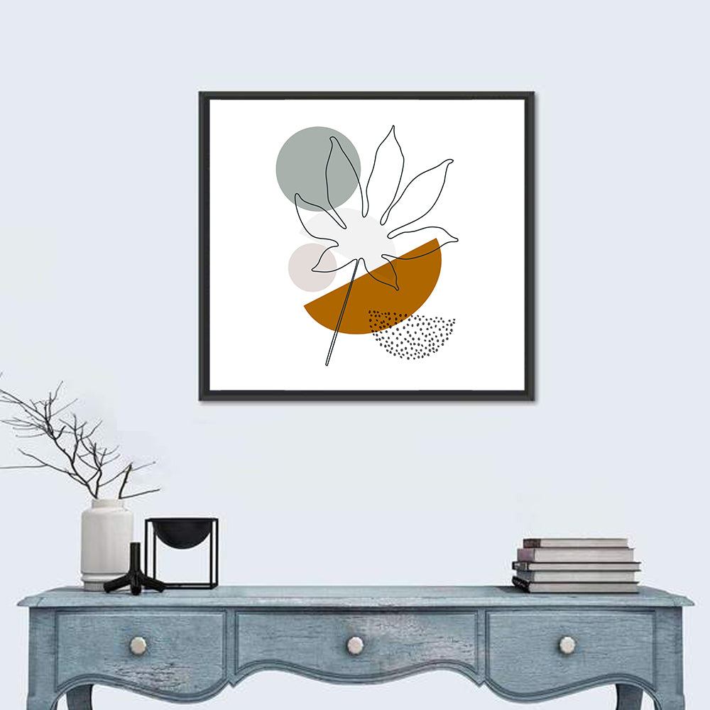 Palm Leaf with Circle Wall Art in a room, square