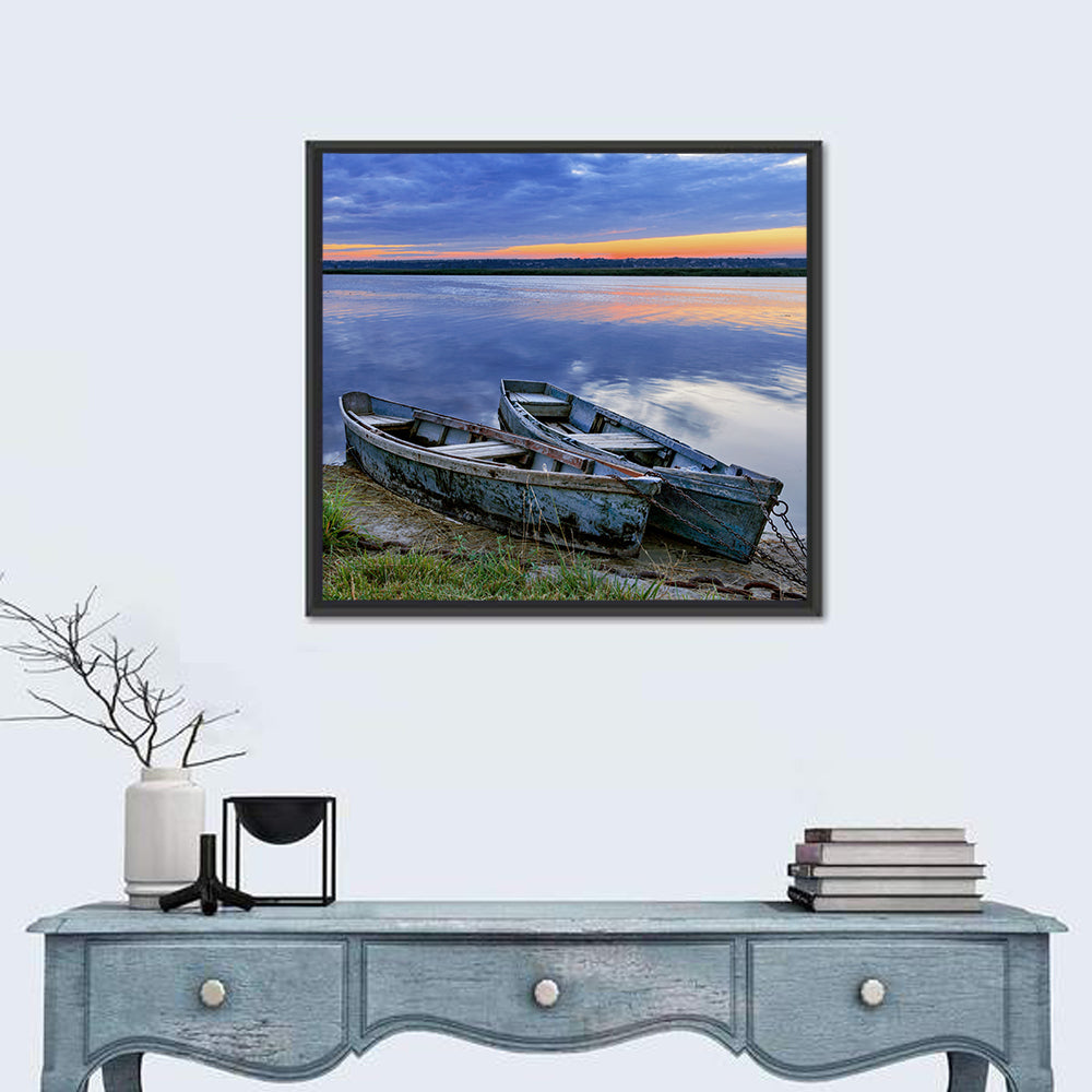 Chained Rowboats at Dusk Wall Art