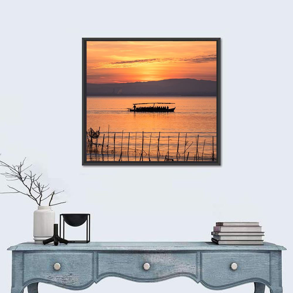 Albufera Sunrise Boat Silhouette Wall Art