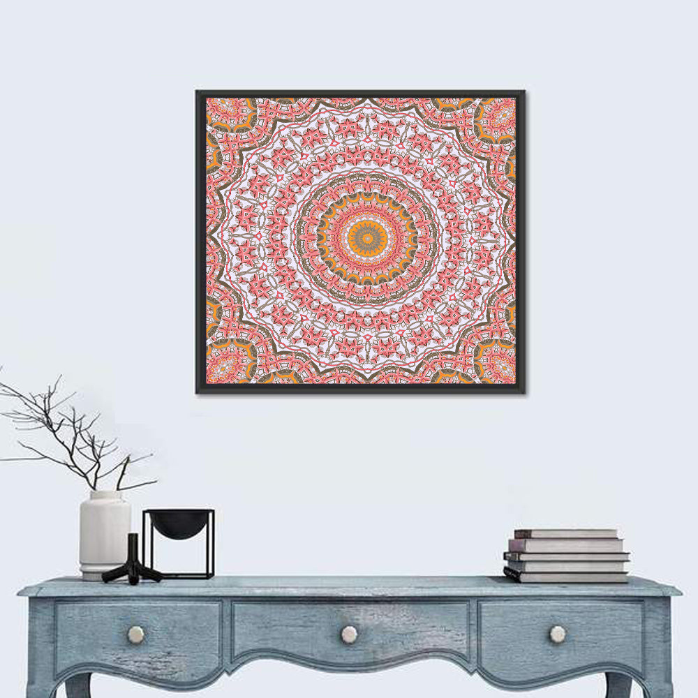 Pink Mosaic Mandala Wall Art in a room, square