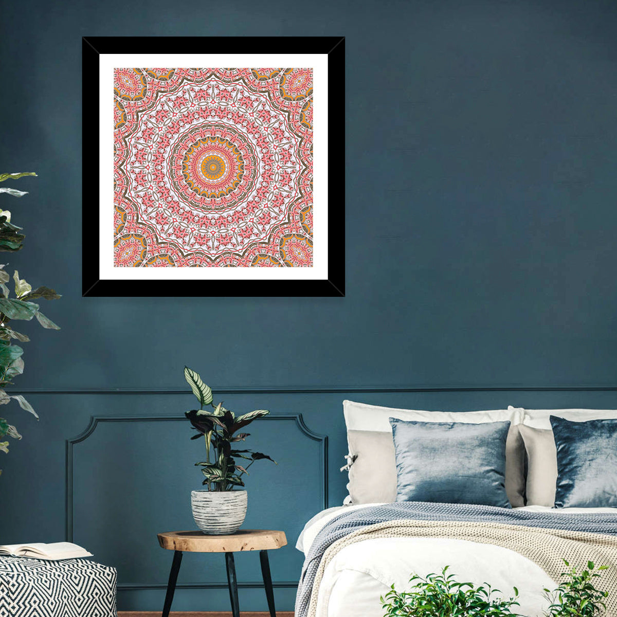Pink Mosaic Mandala Wall Art in a room, square